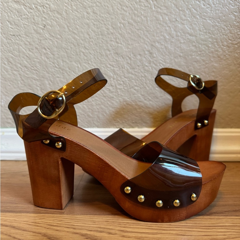 Brown Platform Sandals with Clear Straps